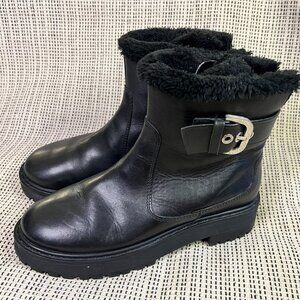 Zara Winter Faux Leather Fur Lined Mid Calf Boots – Black – EU 38 / US 7.5